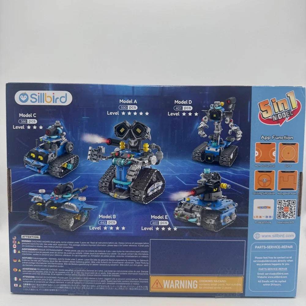 Sillbird STEM 5-in-1 Building Robot Kit 596pcs ecoEbot App Remote Control Toy 8+